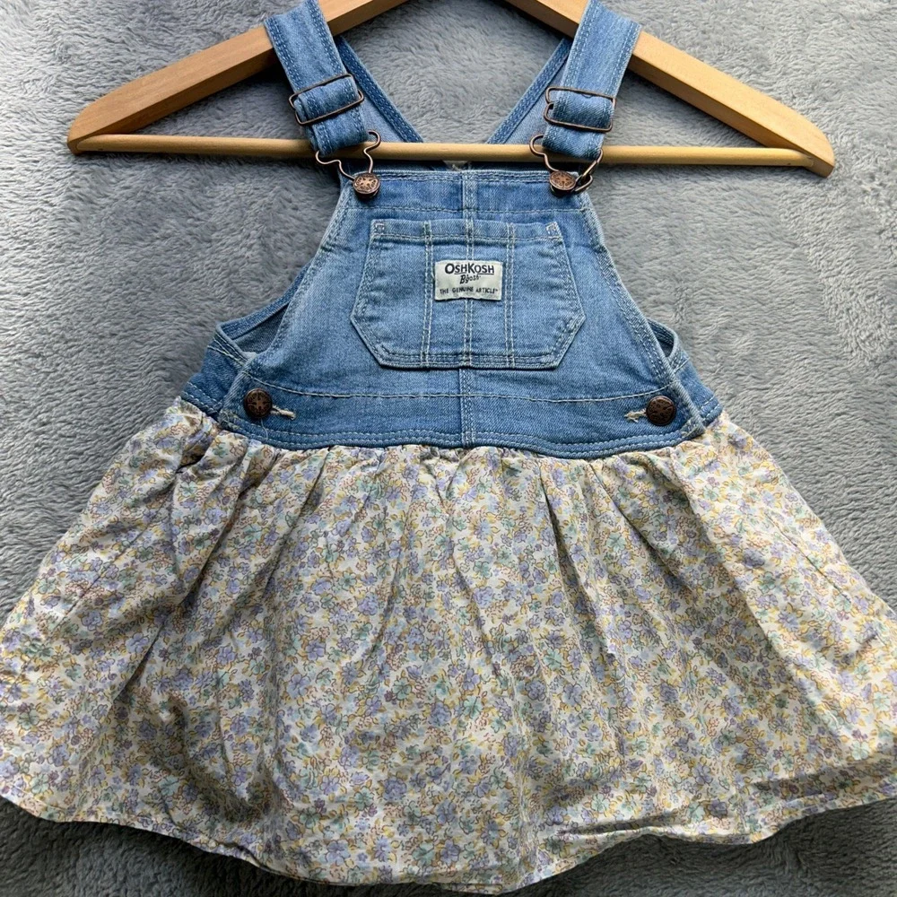 OshKosh Bgosh Baby Girls Denim Floral‎ Overall Dress Blue 18M Vestbak